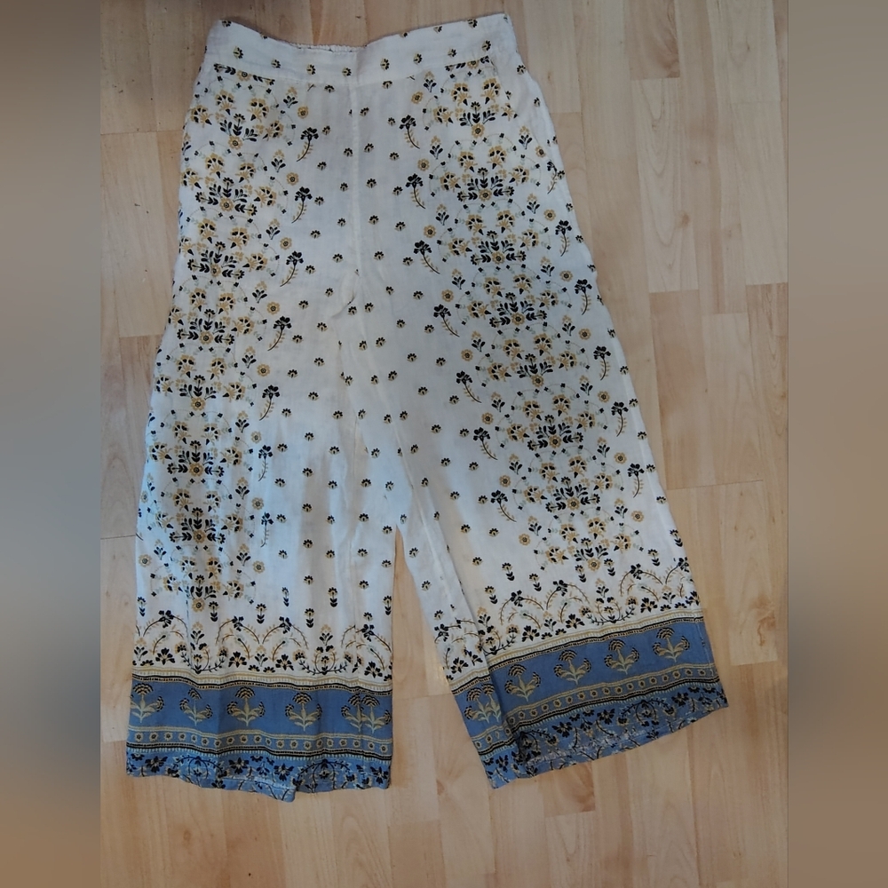 JOIE 100% Linen Cropped Wide Leg Floral Pants Size Medium